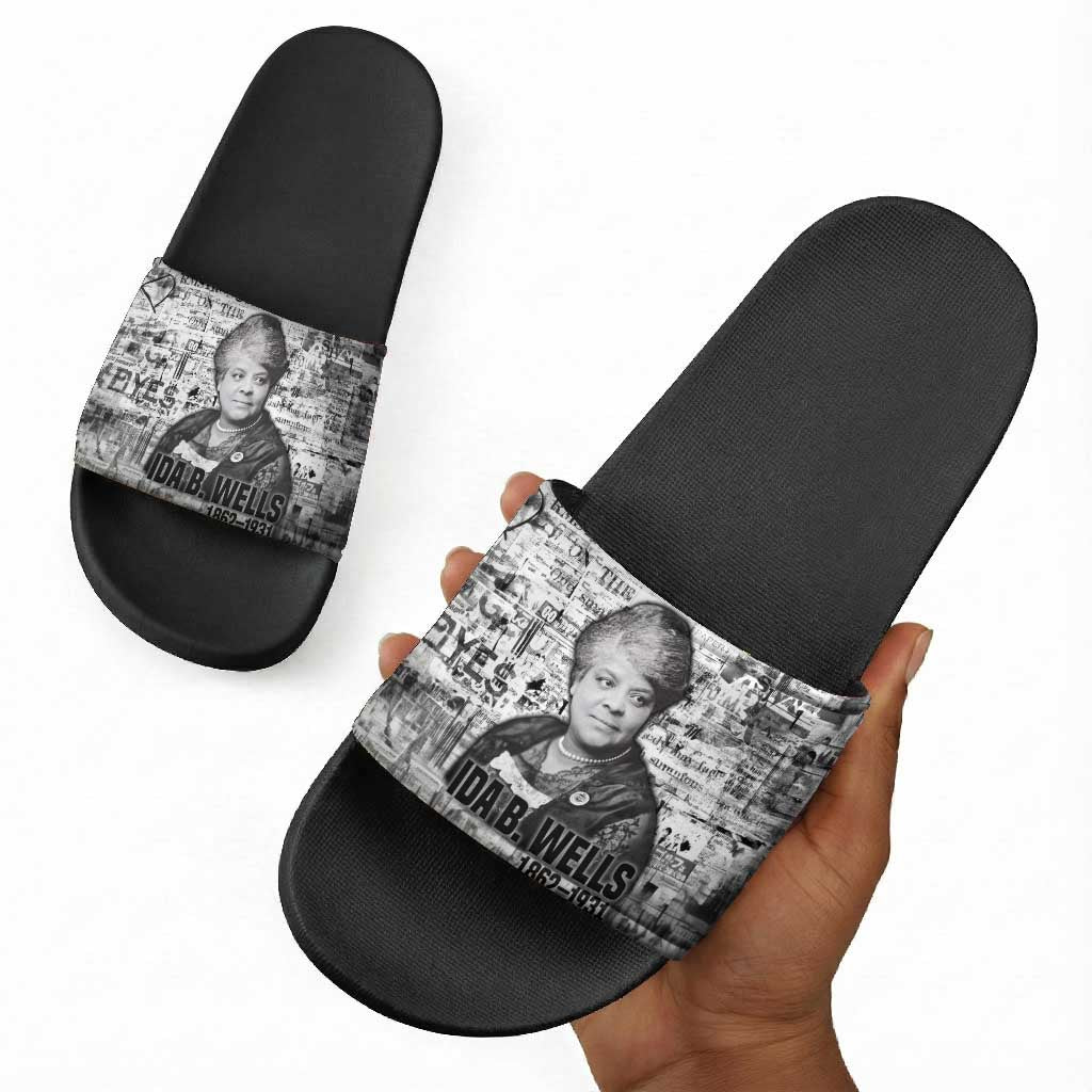 Ida B. Wells Slide Sandals with Newspaper Collage Design Powerful Portrait Civil Rights and Free Press Tribute - Wonder Print Shop