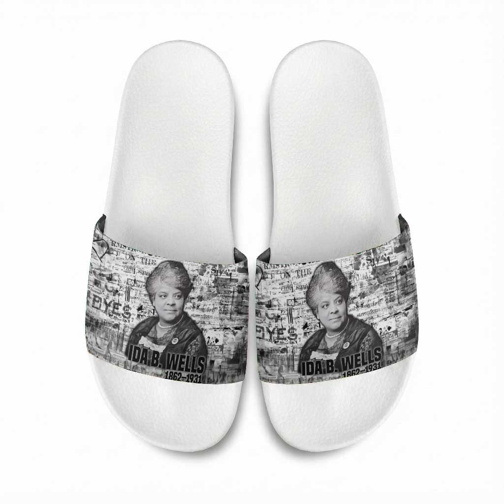 Ida B. Wells Slide Sandals with Newspaper Collage Design Powerful Portrait Civil Rights and Free Press Tribute - Wonder Print Shop