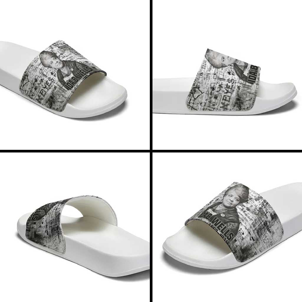 Ida B. Wells Slide Sandals with Newspaper Collage Design Powerful Portrait Civil Rights and Free Press Tribute - Wonder Print Shop