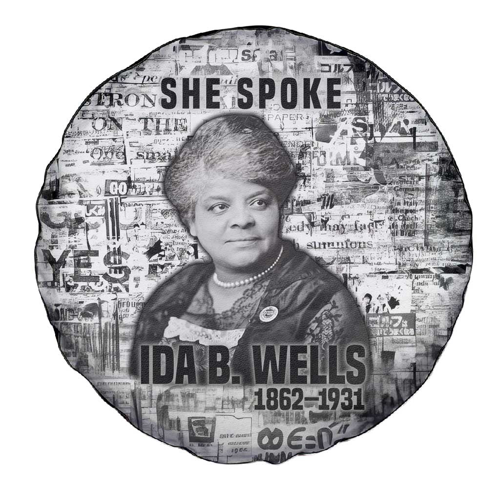 Ida B. Wells Spare Tire Cover with Newspaper Collage Design Powerful Portrait Civil Rights and Free Press Tribute - Wonder Print Shop