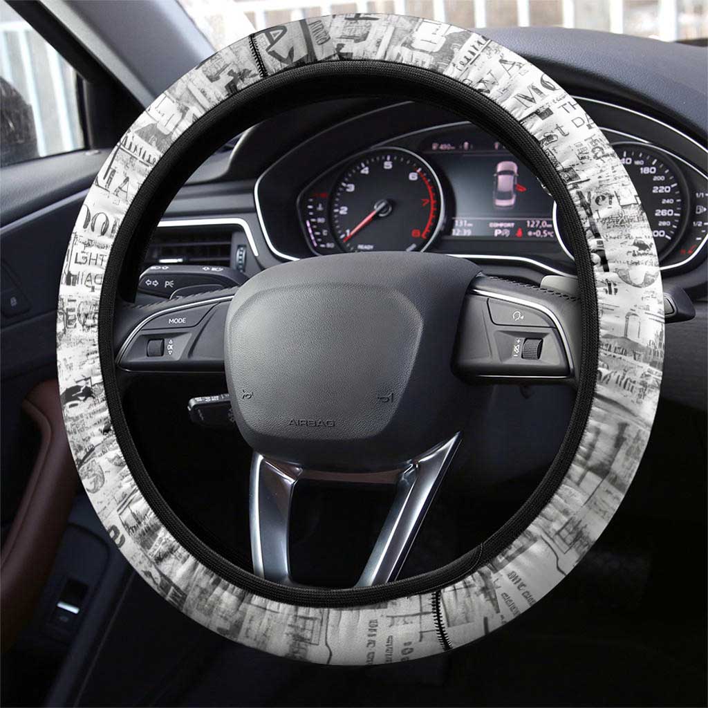 Ida B. Wells Steering Wheel Cover with Newspaper Collage Design Powerful Portrait Civil Rights and Free Press Tribute - Wonder Print Shop