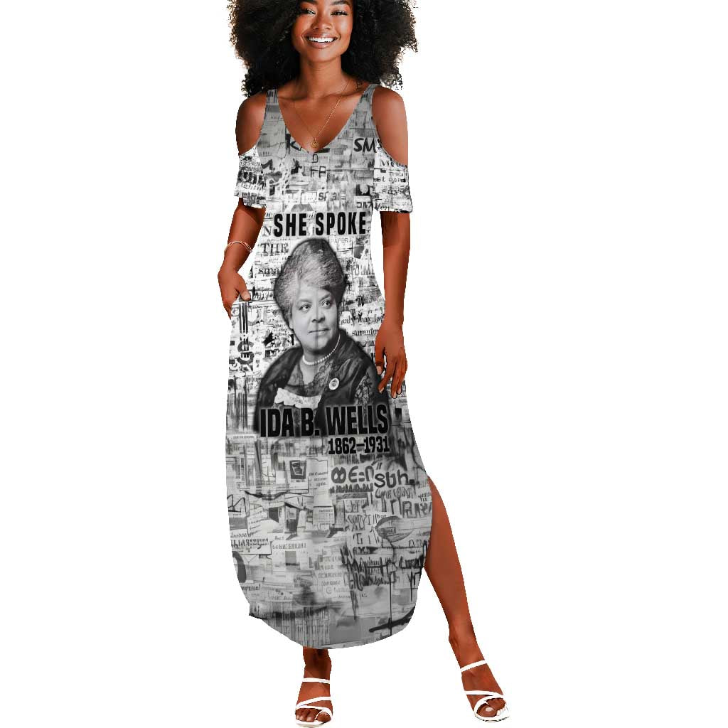 Ida B. Wells Summer Maxi Dress with Newspaper Collage Design Powerful Portrait Civil Rights and Free Press Tribute - Wonder Print Shop