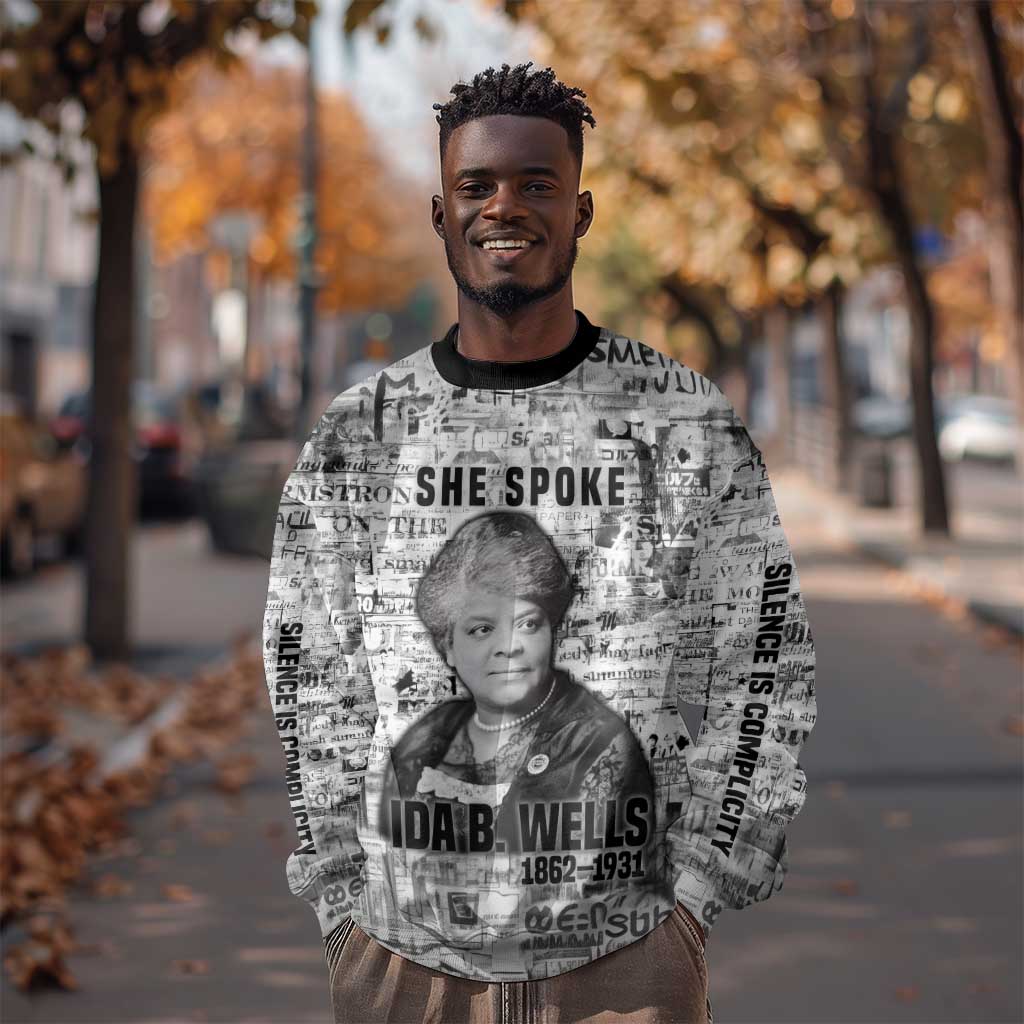 Ida B. Wells Sweatshirt with Newspaper Collage Design Powerful Portrait Civil Rights and Free Press Tribute - Wonder Print Shop