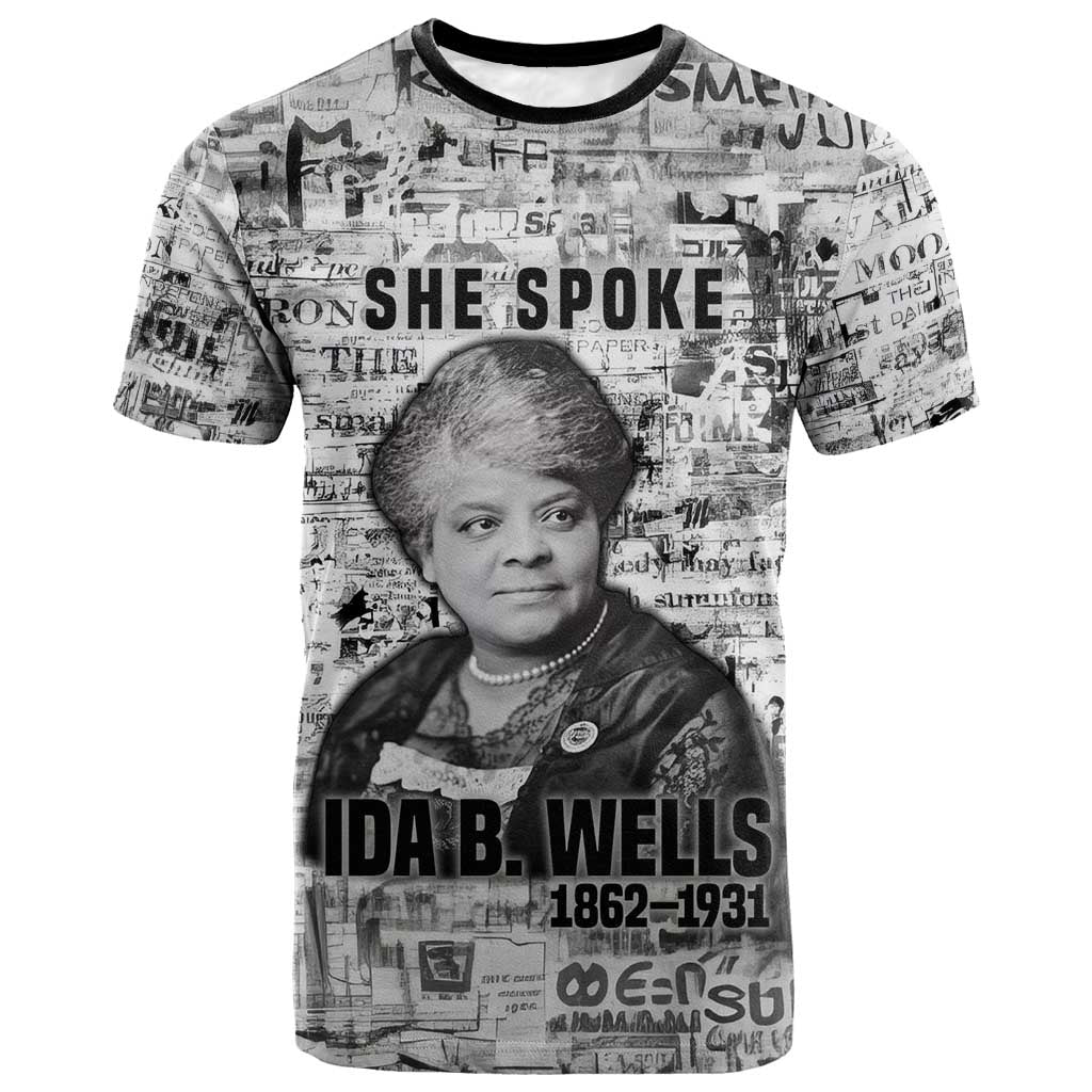 Ida B. Wells T shirt with Newspaper Collage Design Powerful Portrait Civil Rights and Free Press Tribute - Wonder Print Shop