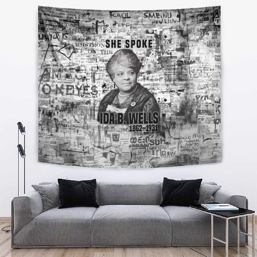 Ida B. Wells Tapestry with Newspaper Collage Design Powerful Portrait Civil Rights and Free Press Tribute - Wonder Print Shop
