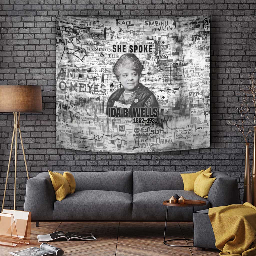 Ida B. Wells Tapestry with Newspaper Collage Design Powerful Portrait Civil Rights and Free Press Tribute - Wonder Print Shop