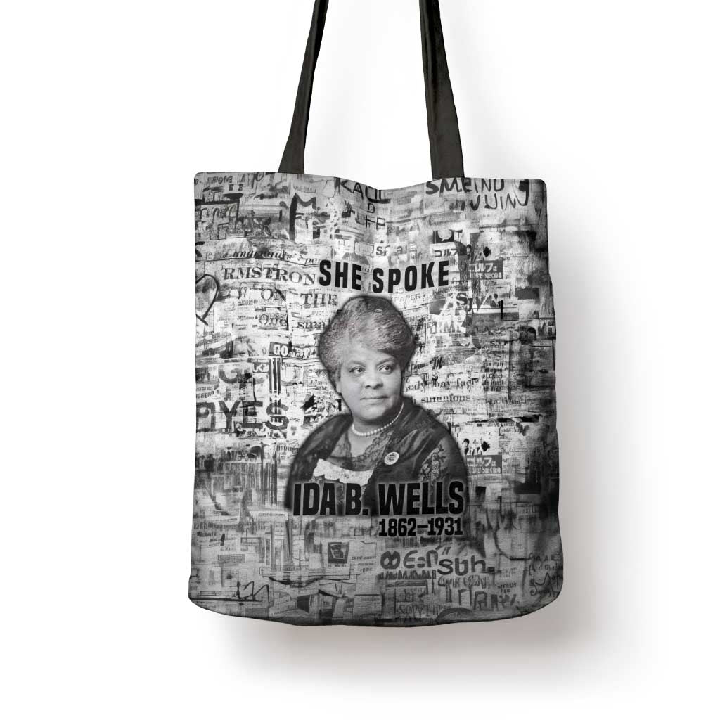 Ida B. Wells Tote Bag with Newspaper Collage Design Powerful Portrait Civil Rights and Free Press Tribute - Wonder Print Shop