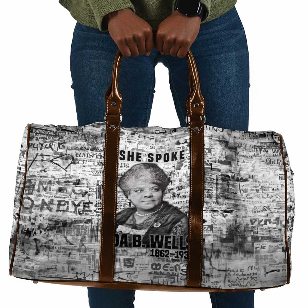 Ida B. Wells Travel Bag with Newspaper Collage Design Powerful Portrait Civil Rights and Free Press Tribute - Wonder Print Shop