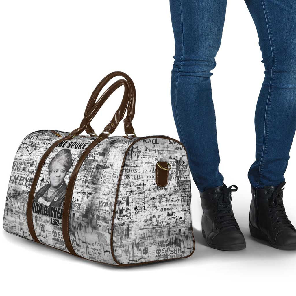 Ida B. Wells Travel Bag with Newspaper Collage Design Powerful Portrait Civil Rights and Free Press Tribute - Wonder Print Shop