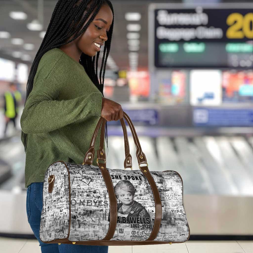 Ida B. Wells Travel Bag with Newspaper Collage Design Powerful Portrait Civil Rights and Free Press Tribute - Wonder Print Shop