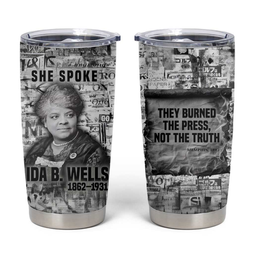 Ida B. Wells Tumbler Cup with Newspaper Collage Design Powerful Portrait Civil Rights and Free Press Tribute - Wonder Print Shop