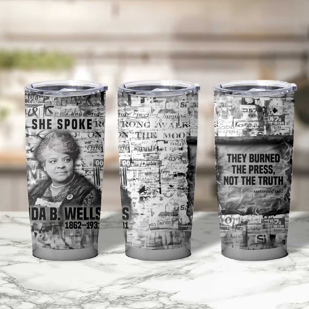 Ida B. Wells Tumbler Cup with Newspaper Collage Design Powerful Portrait Civil Rights and Free Press Tribute - Wonder Print Shop