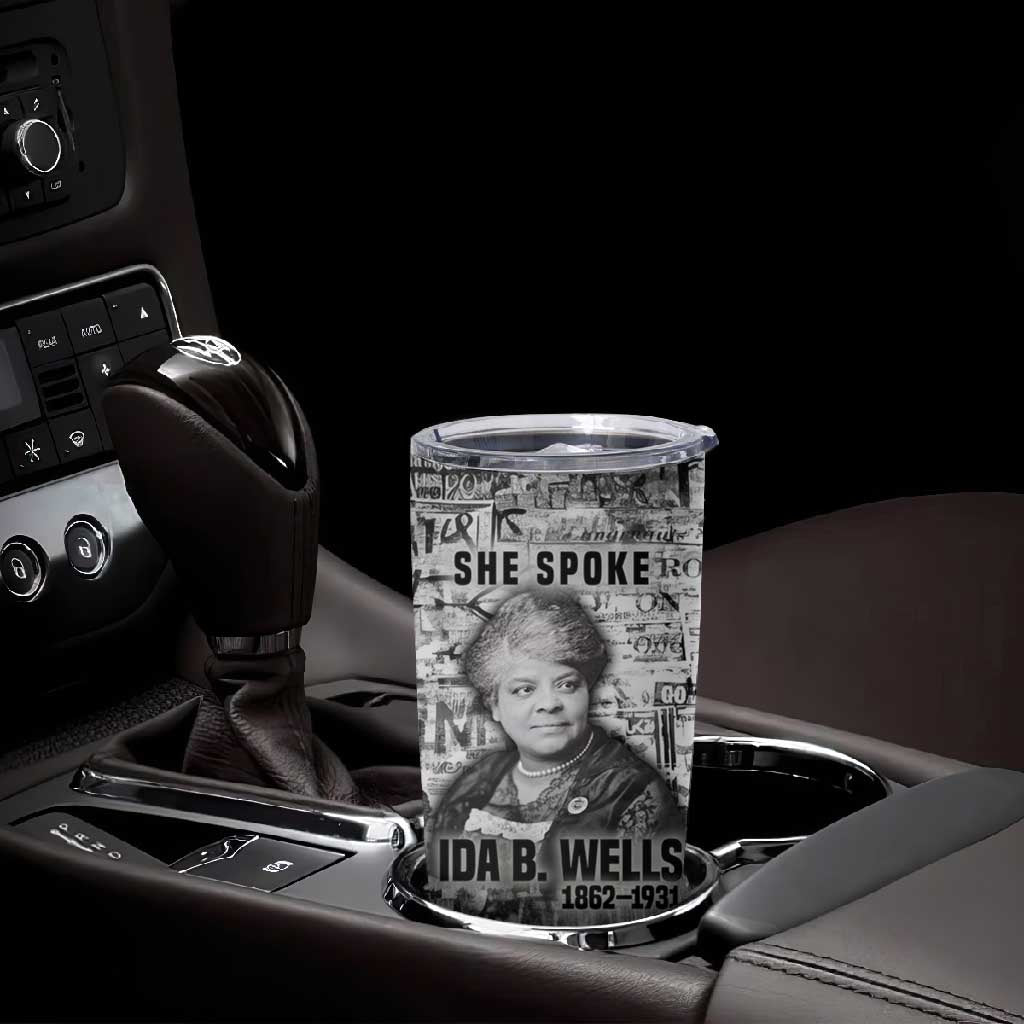 Ida B. Wells Tumbler Cup with Newspaper Collage Design Powerful Portrait Civil Rights and Free Press Tribute - Wonder Print Shop