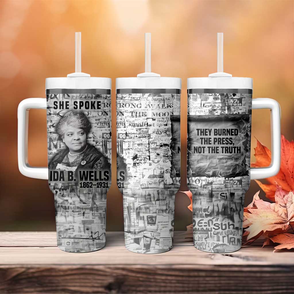 Ida B. Wells Tumbler With Handle with Newspaper Collage Design Powerful Portrait Civil Rights and Free Press Tribute - Wonder Print Shop