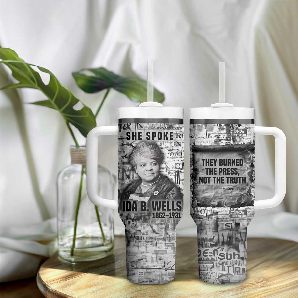 Ida B. Wells Tumbler With Handle with Newspaper Collage Design Powerful Portrait Civil Rights and Free Press Tribute - Wonder Print Shop