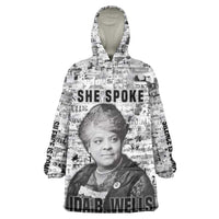 Ida B. Wells Wearable Blanket Hoodie with Newspaper Collage Design Powerful Portrait Civil Rights and Free Press Tribute - Wonder Print Shop