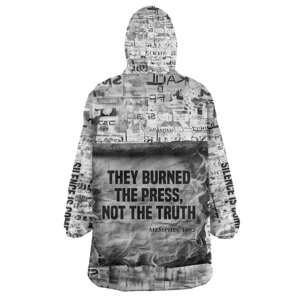 Ida B. Wells Wearable Blanket Hoodie with Newspaper Collage Design Powerful Portrait Civil Rights and Free Press Tribute - Wonder Print Shop