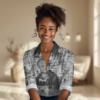 Ida B. Wells Women Casual Shirt with Newspaper Collage Design Powerful Portrait Civil Rights and Free Press Tribute - Wonder Print Shop