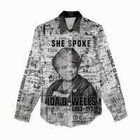 Ida B. Wells Women Casual Shirt with Newspaper Collage Design Powerful Portrait Civil Rights and Free Press Tribute - Wonder Print Shop