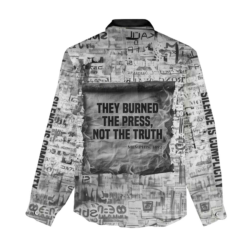 Ida B. Wells Women Casual Shirt with Newspaper Collage Design Powerful Portrait Civil Rights and Free Press Tribute - Wonder Print Shop