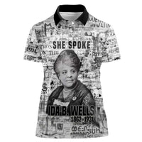 Ida B. Wells Women Polo Shirt with Newspaper Collage Design Powerful Portrait Civil Rights and Free Press Tribute - Wonder Print Shop