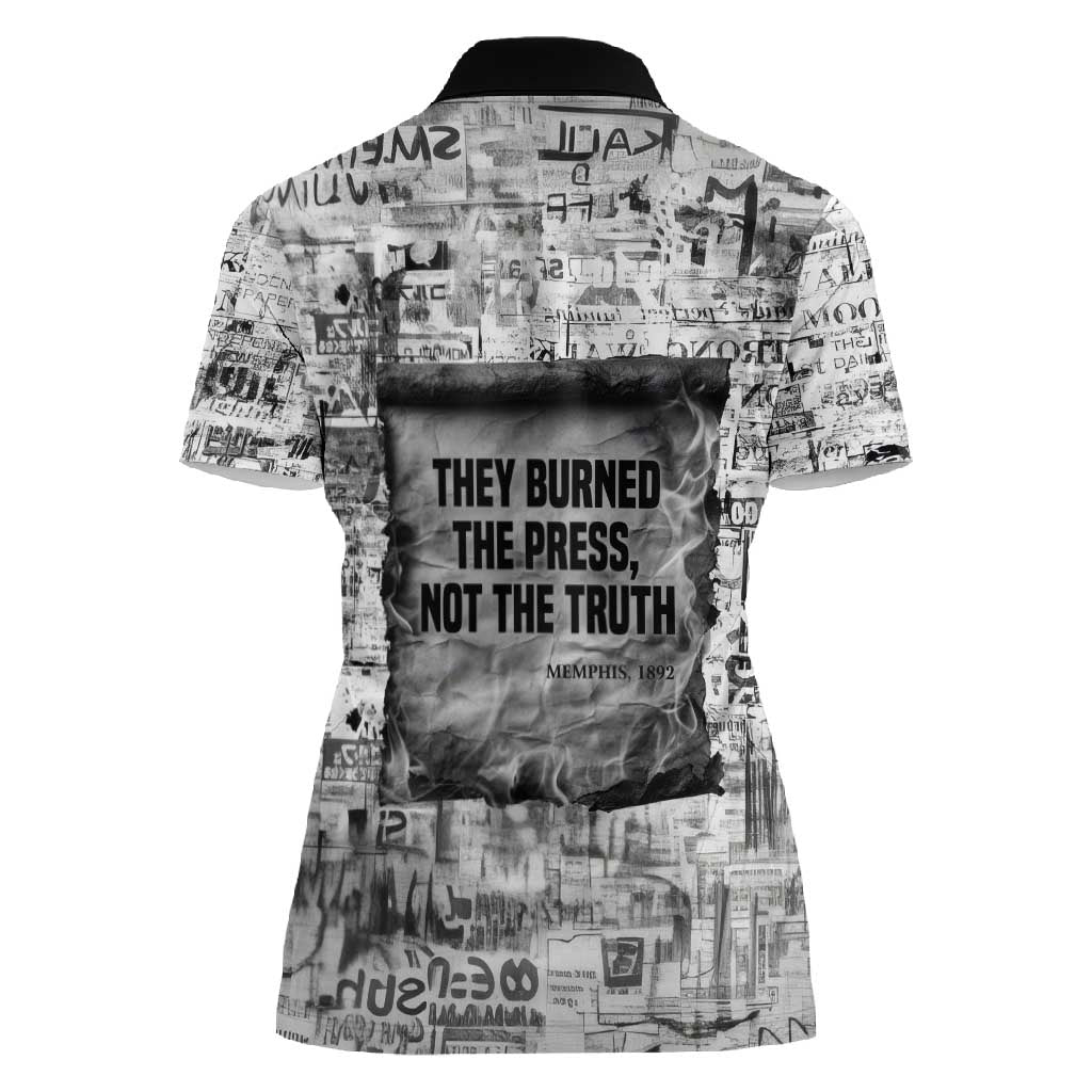Ida B. Wells Women Polo Shirt with Newspaper Collage Design Powerful Portrait Civil Rights and Free Press Tribute - Wonder Print Shop