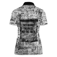 Ida B. Wells Women Polo Shirt with Newspaper Collage Design Powerful Portrait Civil Rights and Free Press Tribute - Wonder Print Shop