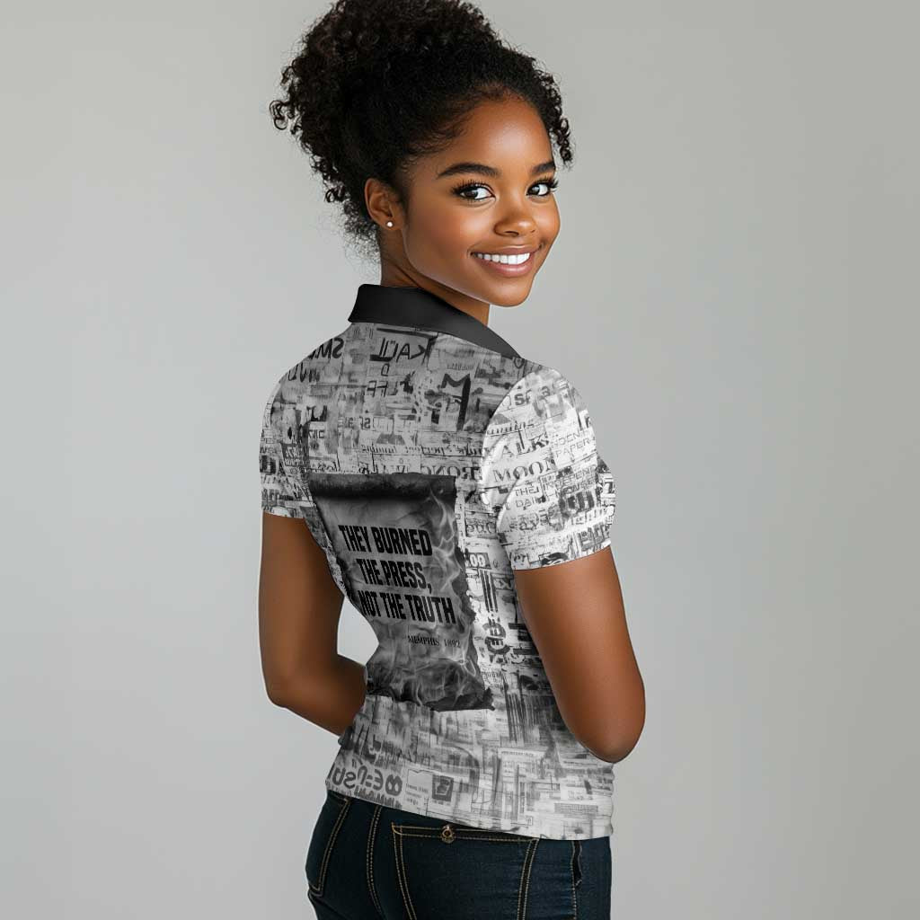 Ida B. Wells Women Polo Shirt with Newspaper Collage Design Powerful Portrait Civil Rights and Free Press Tribute - Wonder Print Shop