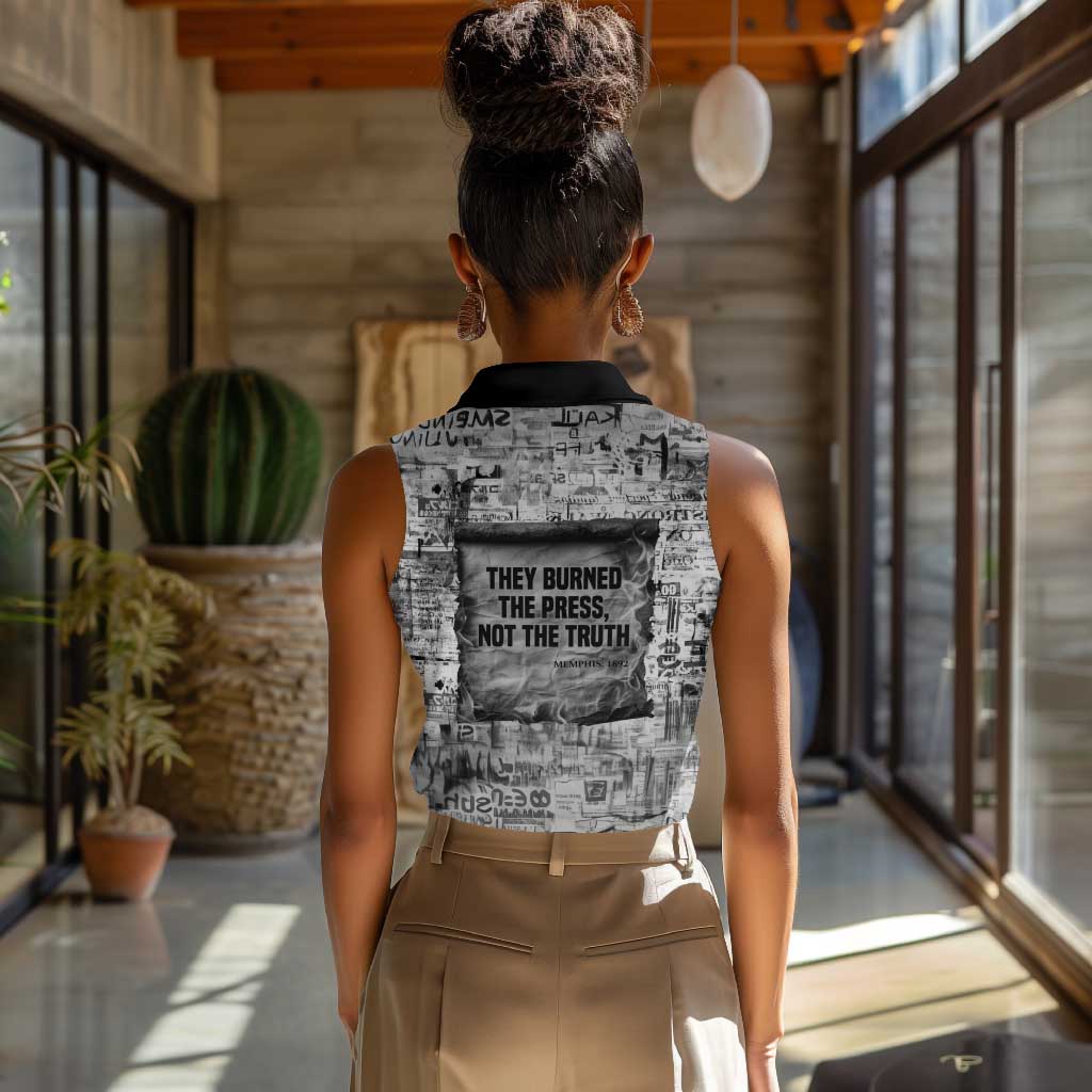 Ida B. Wells Women Sleeveless Polo Shirt with Newspaper Collage Design Powerful Portrait Civil Rights and Free Press Tribute - Wonder Print Shop