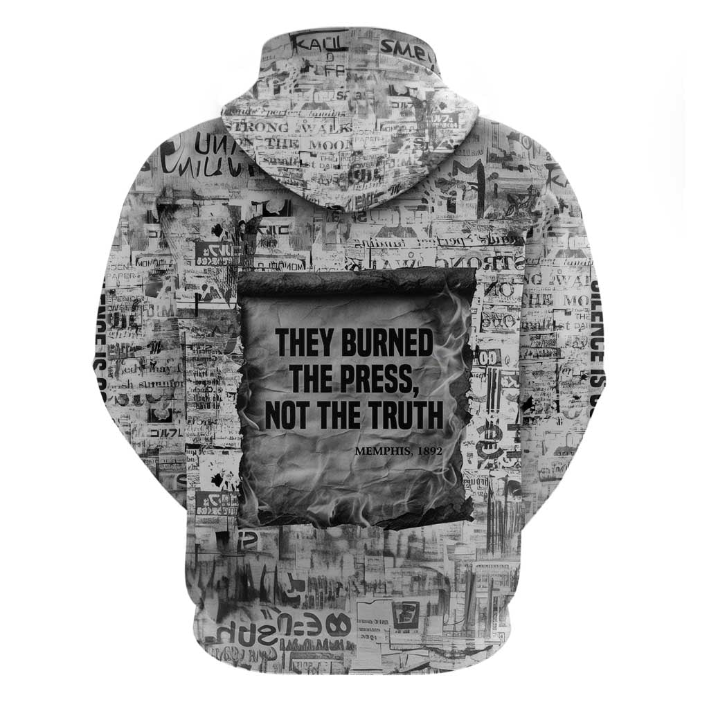 Ida B. Wells Zip Hoodie with Newspaper Collage Design Powerful Portrait Civil Rights and Free Press Tribute - Wonder Print Shop
