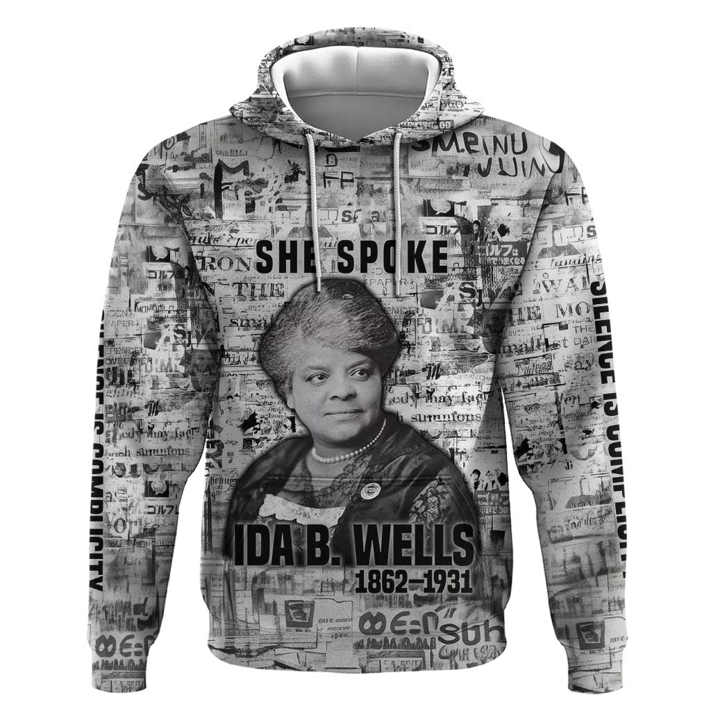 Ida B. Wells Zip Hoodie with Newspaper Collage Design Powerful Portrait Civil Rights and Free Press Tribute - Wonder Print Shop