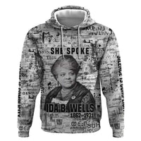 Ida B. Wells Zip Hoodie with Newspaper Collage Design Powerful Portrait Civil Rights and Free Press Tribute - Wonder Print Shop