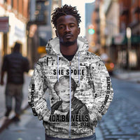Ida B. Wells Zip Hoodie with Newspaper Collage Design Powerful Portrait Civil Rights and Free Press Tribute - Wonder Print Shop