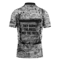 Ida B. Wells Zipper Polo Shirt with Newspaper Collage Design Powerful Portrait Civil Rights and Free Press Tribute - Wonder Print Shop