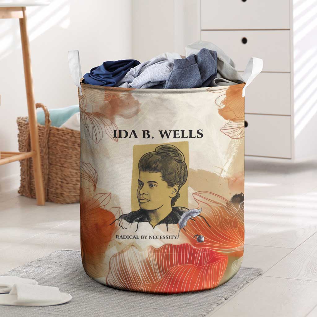 Ida B. Wells Laundry Basket with Floral Pen Design Illustrated Portrait Civil Rights and Journalism Tribute - Wonder Print Shop