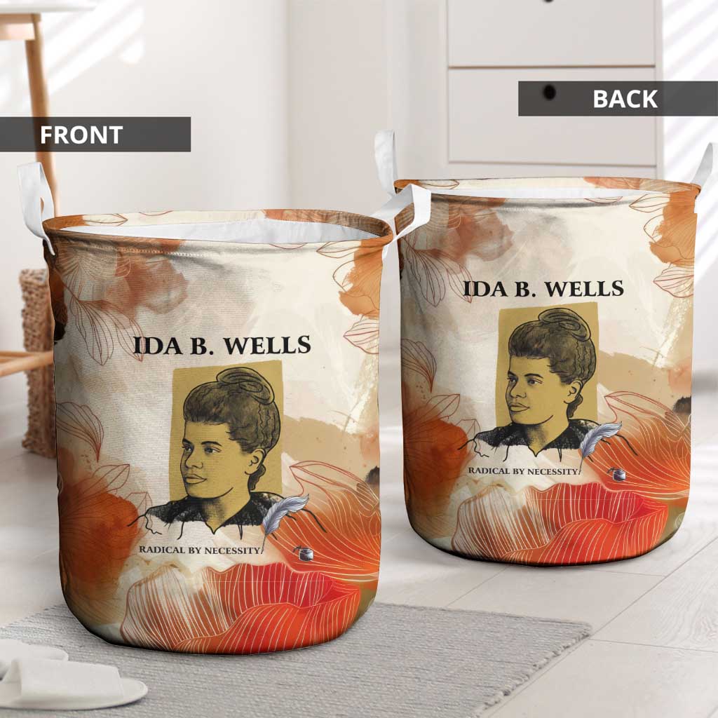 Ida B. Wells Laundry Basket with Floral Pen Design Illustrated Portrait Civil Rights and Journalism Tribute - Wonder Print Shop