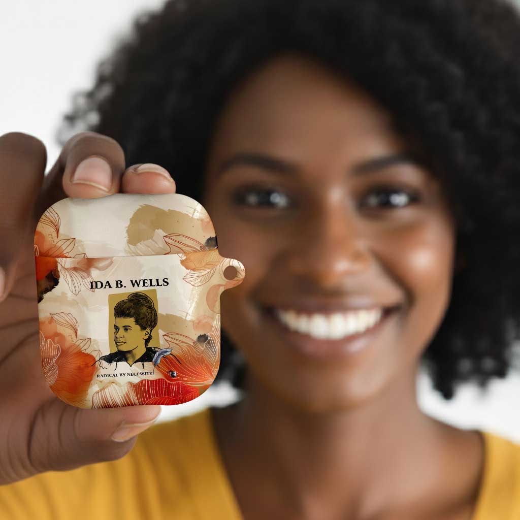 Ida B. Wells AirPods Case with Floral Pen Design Illustrated Portrait Civil Rights and Journalism Tribute - Wonder Print Shop