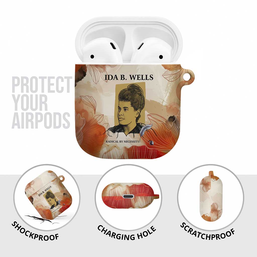 Ida B. Wells AirPods Case with Floral Pen Design Illustrated Portrait Civil Rights and Journalism Tribute - Wonder Print Shop