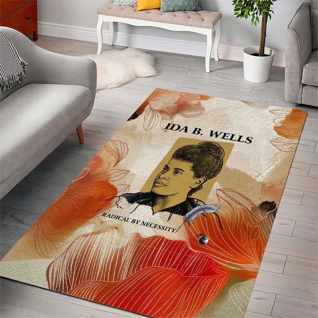 Ida B. Wells Area Rug with Floral Pen Design Illustrated Portrait Civil Rights and Journalism Tribute - Wonder Print Shop