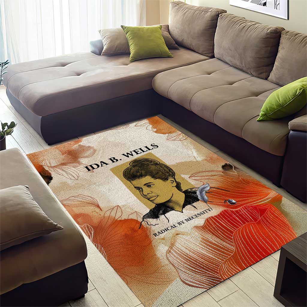 Ida B. Wells Area Rug with Floral Pen Design Illustrated Portrait Civil Rights and Journalism Tribute - Wonder Print Shop