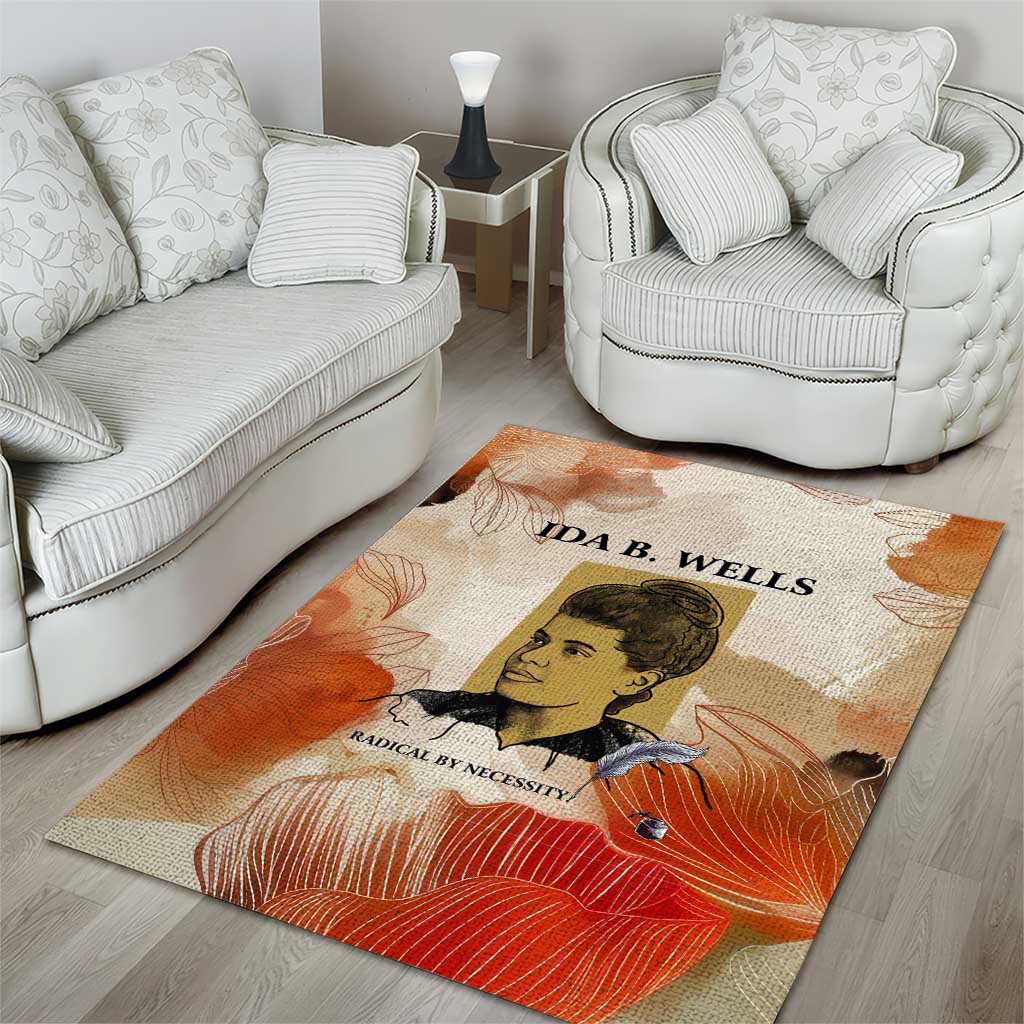 Ida B. Wells Area Rug with Floral Pen Design Illustrated Portrait Civil Rights and Journalism Tribute - Wonder Print Shop