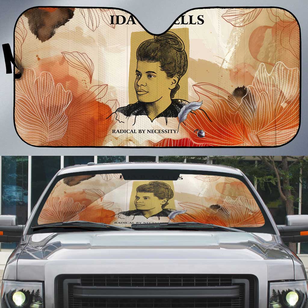Ida B. Wells Auto Sun Shade with Floral Pen Design Illustrated Portrait Civil Rights and Journalism Tribute - Wonder Print Shop