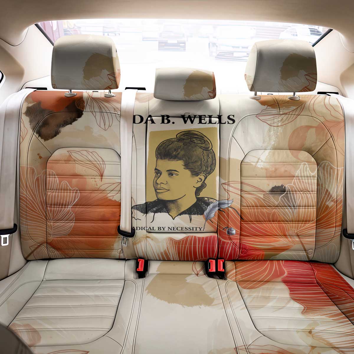 Ida B. Wells Back Car Seat Cover with Floral Pen Design Illustrated Portrait Civil Rights and Journalism Tribute - Wonder Print Shop