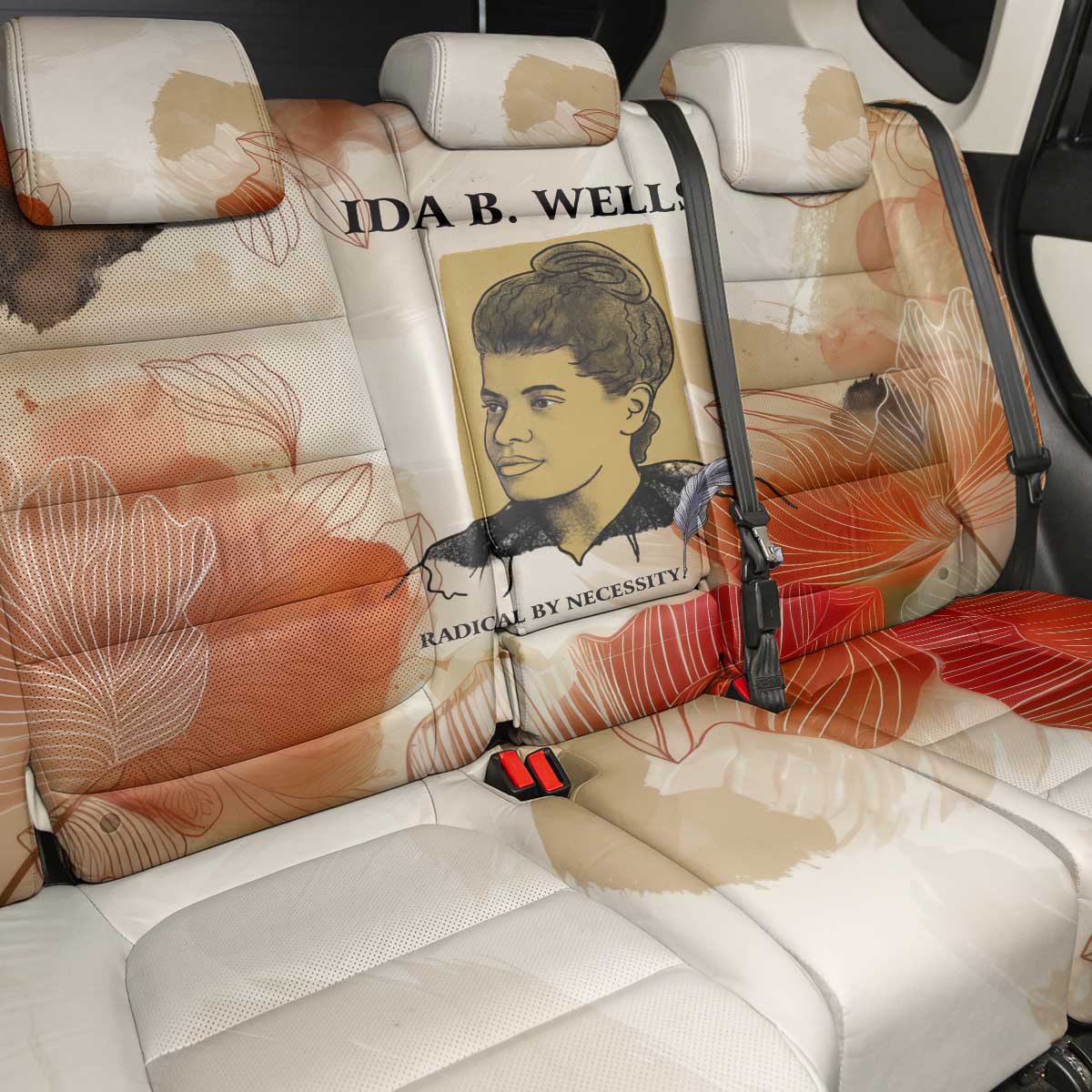 Ida B. Wells Back Car Seat Cover with Floral Pen Design Illustrated Portrait Civil Rights and Journalism Tribute - Wonder Print Shop
