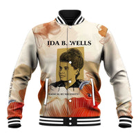 Ida B. Wells Baseball Jacket with Floral Pen Design Illustrated Portrait Civil Rights and Journalism Tribute - Wonder Print Shop