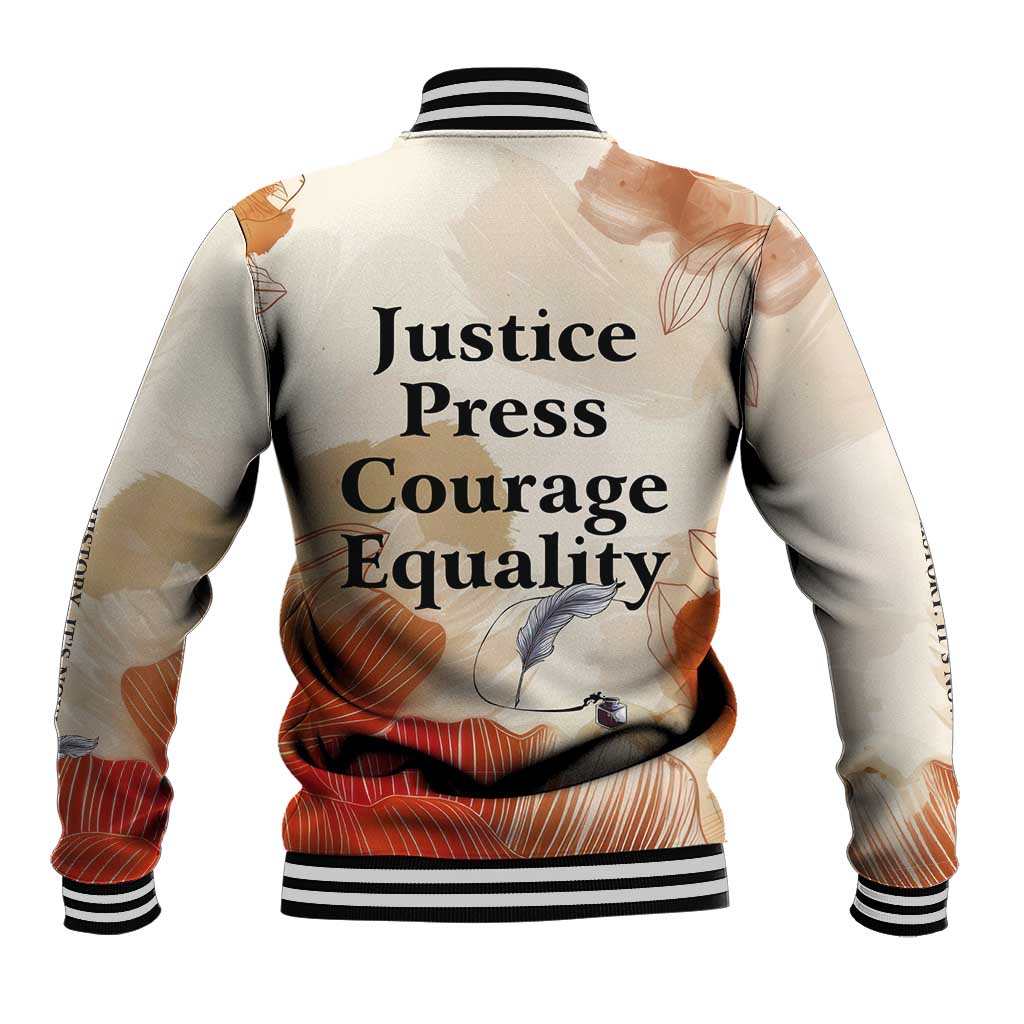 Ida B. Wells Baseball Jacket with Floral Pen Design Illustrated Portrait Civil Rights and Journalism Tribute - Wonder Print Shop