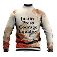 Ida B. Wells Baseball Jacket with Floral Pen Design Illustrated Portrait Civil Rights and Journalism Tribute - Wonder Print Shop