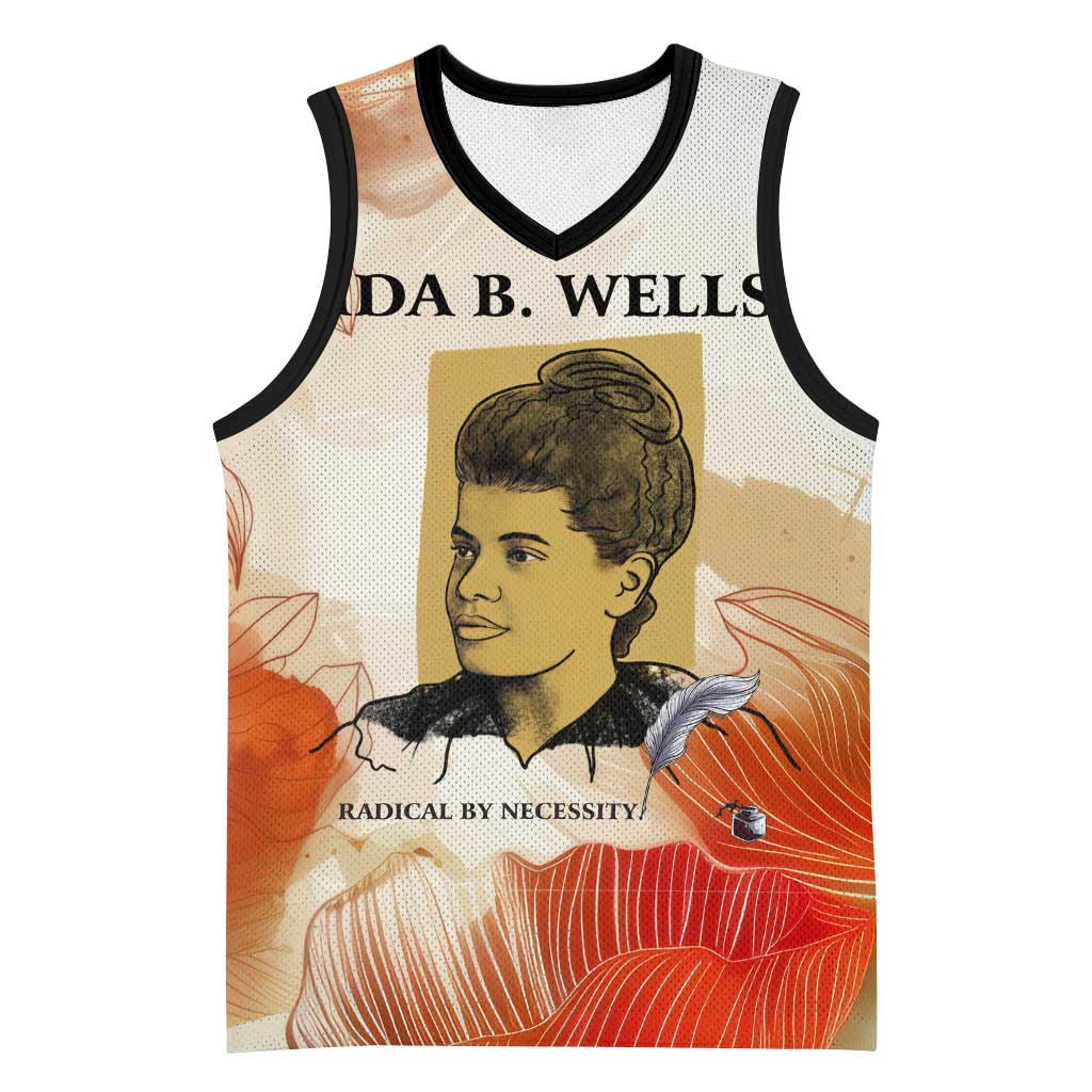 Ida B. Wells Basketball Jersey with Floral Pen Design Illustrated Portrait Civil Rights and Journalism Tribute - Wonder Print Shop