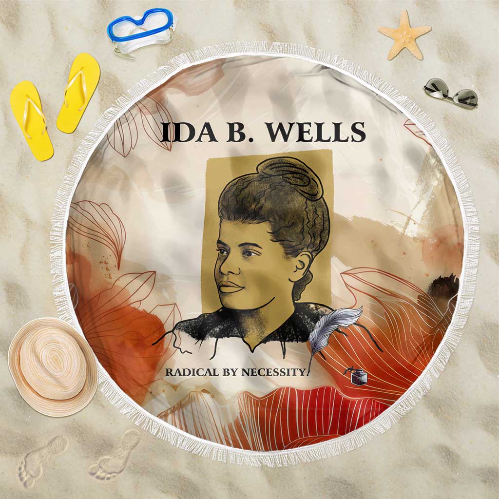 Ida B. Wells Beach Blanket with Floral Pen Design Illustrated Portrait Civil Rights and Journalism Tribute - Wonder Print Shop