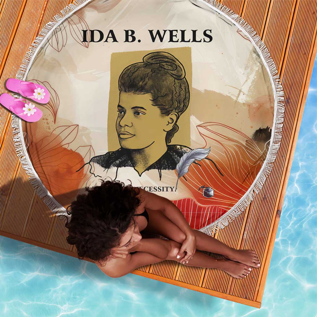Ida B. Wells Beach Blanket with Floral Pen Design Illustrated Portrait Civil Rights and Journalism Tribute - Wonder Print Shop